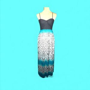 Three Hearts Blue and White Maxi Sundress with Spaghetti Straps